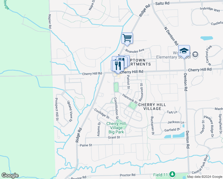 map of restaurants, bars, coffee shops, grocery stores, and more near 346 Constitution Street in Canton