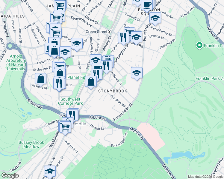 map of restaurants, bars, coffee shops, grocery stores, and more near in Boston