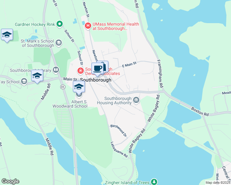 map of restaurants, bars, coffee shops, grocery stores, and more near 29 Boston Road in Southborough
