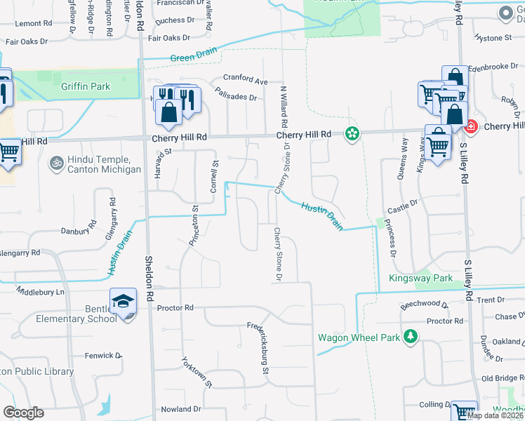 map of restaurants, bars, coffee shops, grocery stores, and more near 519 Cherry Orchard Road in Canton