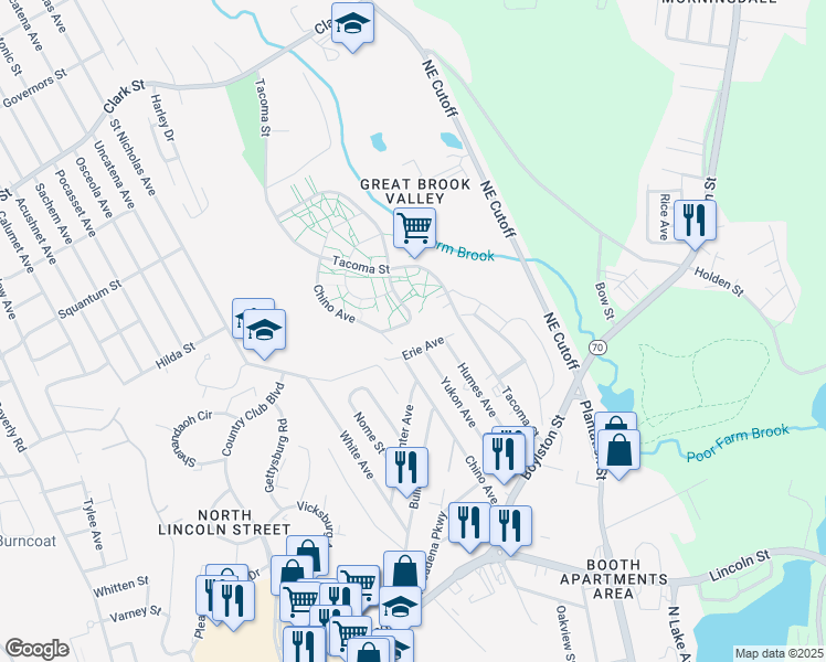 map of restaurants, bars, coffee shops, grocery stores, and more near 14 Constitution Avenue in Worcester