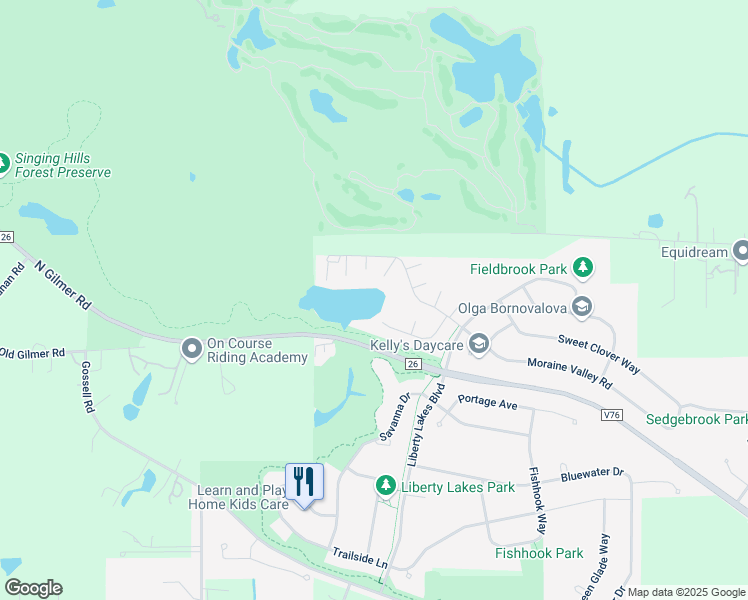 map of restaurants, bars, coffee shops, grocery stores, and more near 2870 Glacier Way in Wauconda