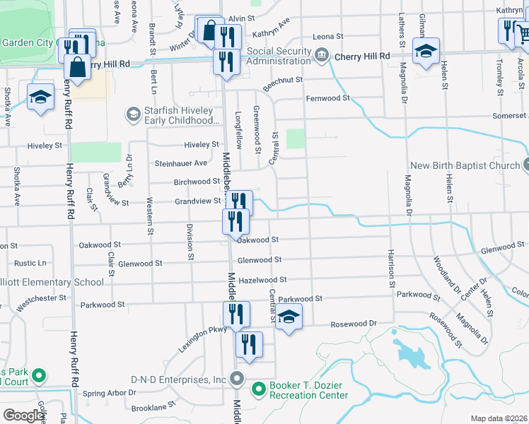 map of restaurants, bars, coffee shops, grocery stores, and more near 29118 Avondale Street in Inkster