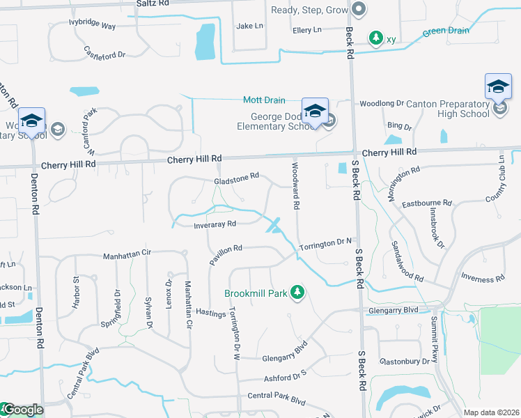 map of restaurants, bars, coffee shops, grocery stores, and more near 48009 Inveraray Road in Canton