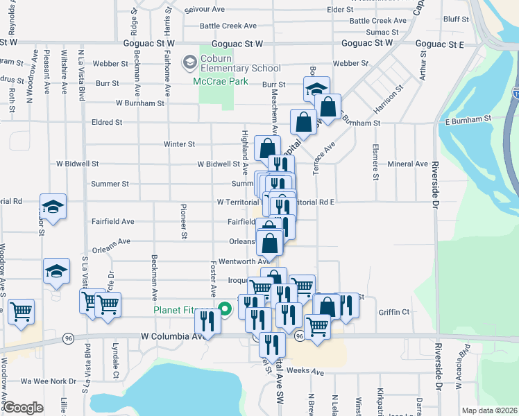 map of restaurants, bars, coffee shops, grocery stores, and more near 636 Capital Avenue Southwest in Battle Creek