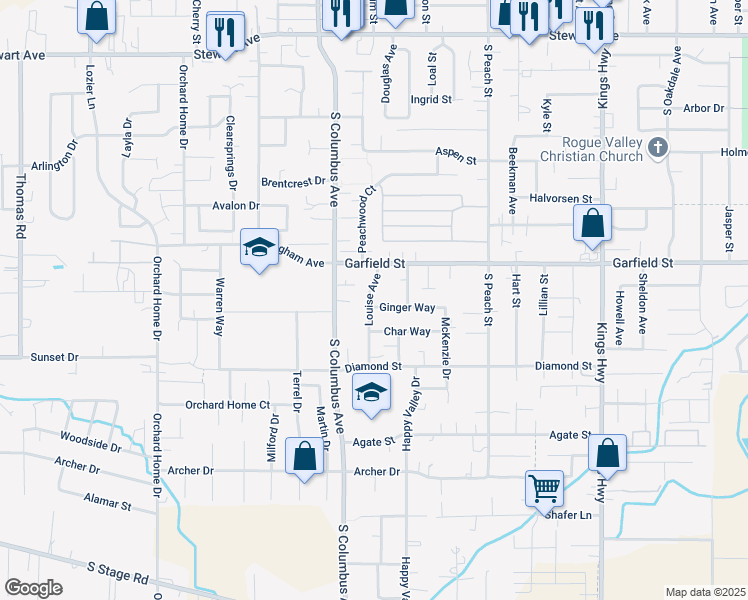 map of restaurants, bars, coffee shops, grocery stores, and more near 1196 Ginger Way in Medford