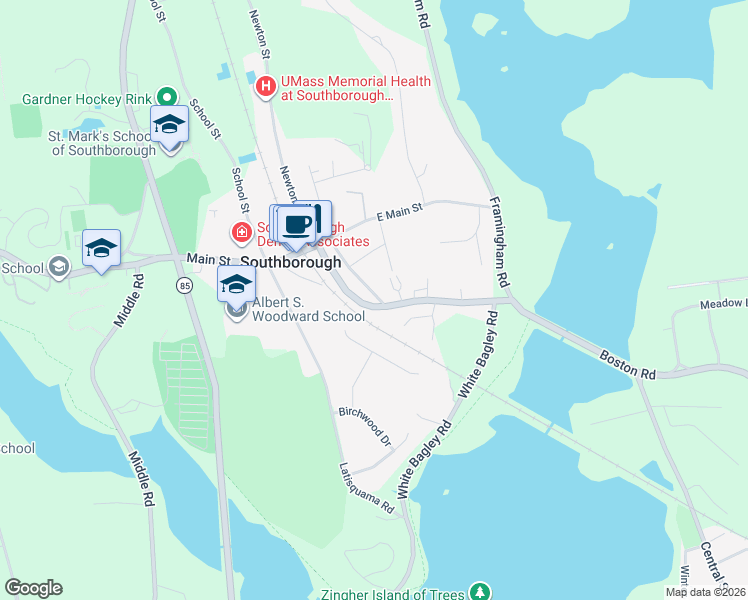 map of restaurants, bars, coffee shops, grocery stores, and more near 16 Boston Road in Southborough
