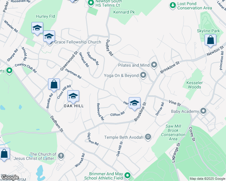 map of restaurants, bars, coffee shops, grocery stores, and more near 30 Jacobs Terrace in Newton