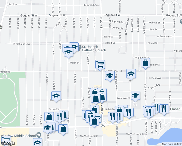 map of restaurants, bars, coffee shops, grocery stores, and more near 1175 West Territorial Road in Battle Creek