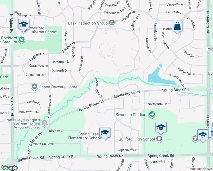 map of restaurants, bars, coffee shops, grocery stores, and more near 5140 Farmington Close in Rockford