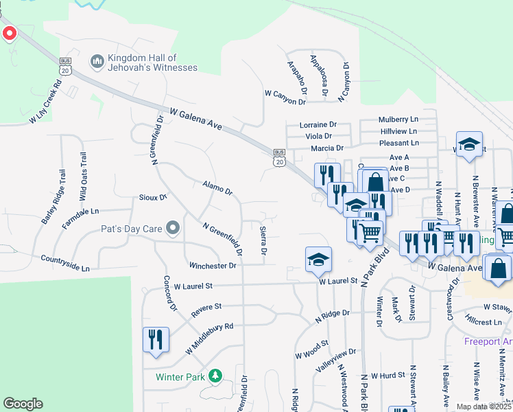 map of restaurants, bars, coffee shops, grocery stores, and more near 1831 Remington Court in Freeport