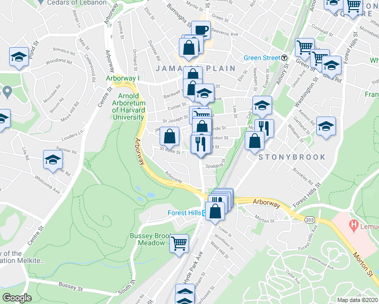 map of restaurants, bars, coffee shops, grocery stores, and more near 159 South Street in Boston