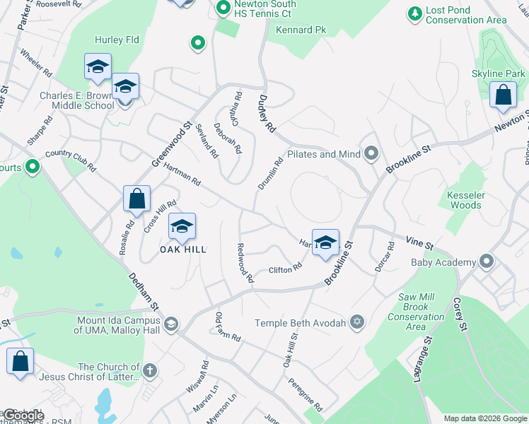 map of restaurants, bars, coffee shops, grocery stores, and more near 30 Jacobs Terrace in Newton