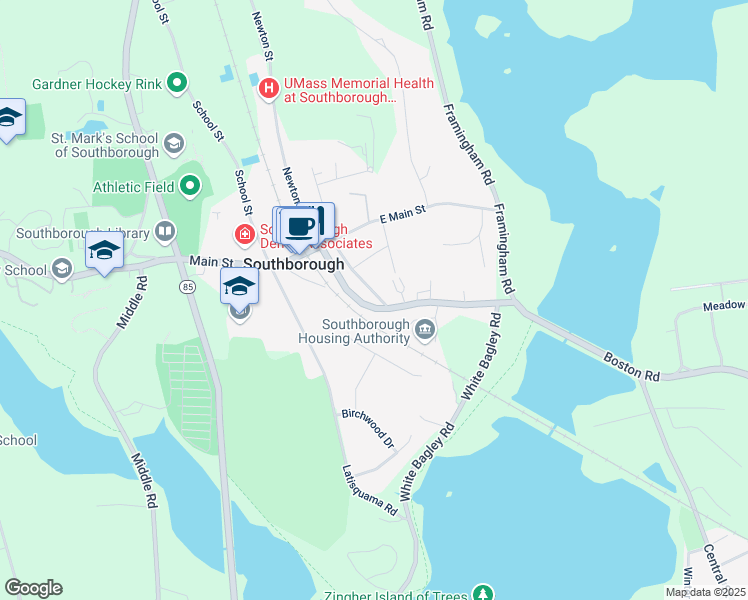 map of restaurants, bars, coffee shops, grocery stores, and more near 29 Boston Road in Southborough