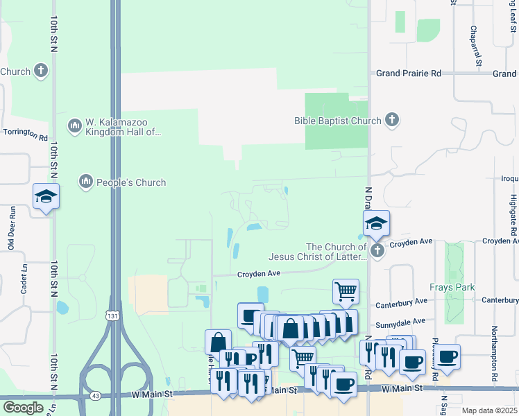 map of restaurants, bars, coffee shops, grocery stores, and more near 1448-1798 Bronson Way in Kalamazoo