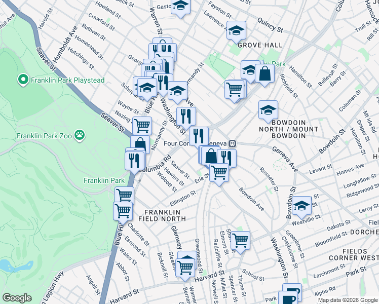 map of restaurants, bars, coffee shops, grocery stores, and more near 20 Powellton Road in Boston