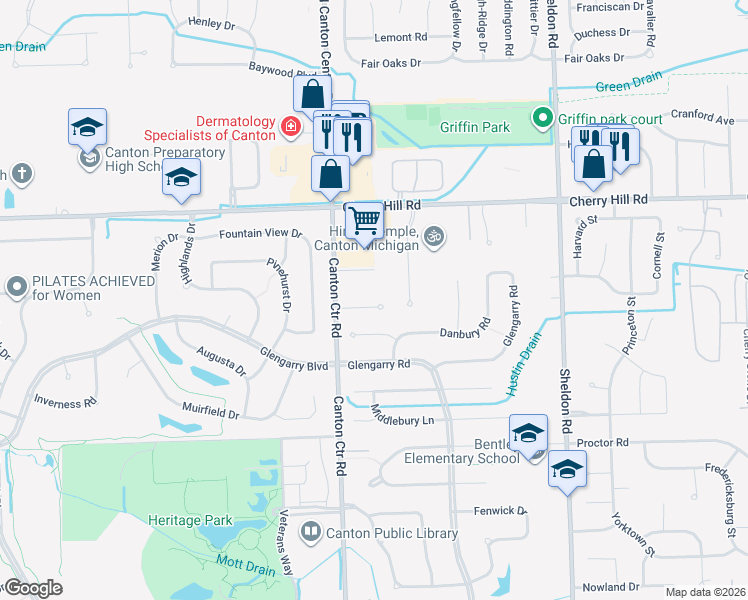 map of restaurants, bars, coffee shops, grocery stores, and more near 45246 Gerald Court in Wayne County