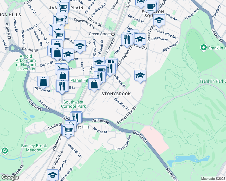 map of restaurants, bars, coffee shops, grocery stores, and more near 25 Stedman Street in Boston