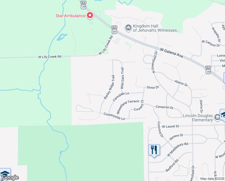 map of restaurants, bars, coffee shops, grocery stores, and more near 671 Barley Ridge Trail in Freeport