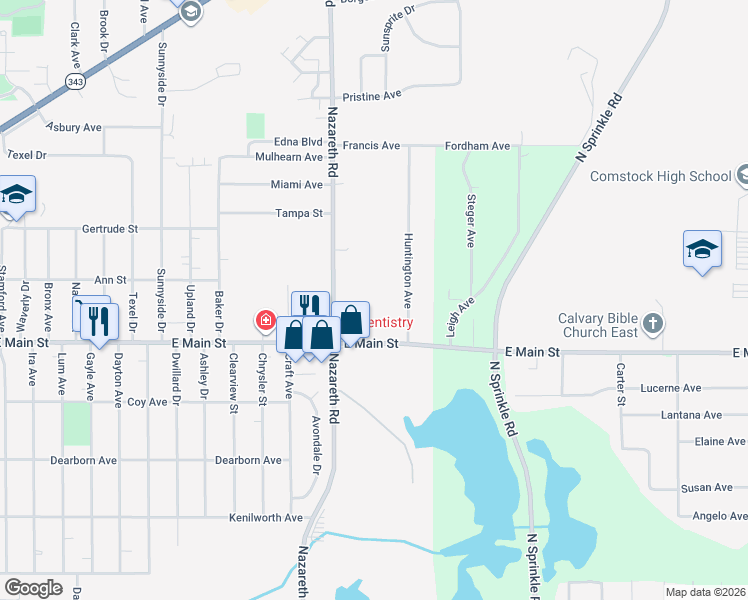 map of restaurants, bars, coffee shops, grocery stores, and more near 1321 Huntington Avenue in Kalamazoo