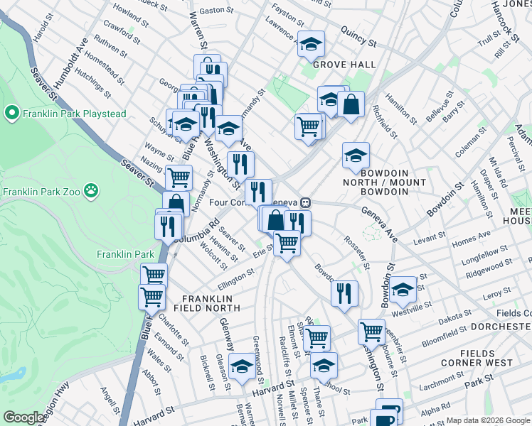 map of restaurants, bars, coffee shops, grocery stores, and more near 3 Brinsley Street in Boston