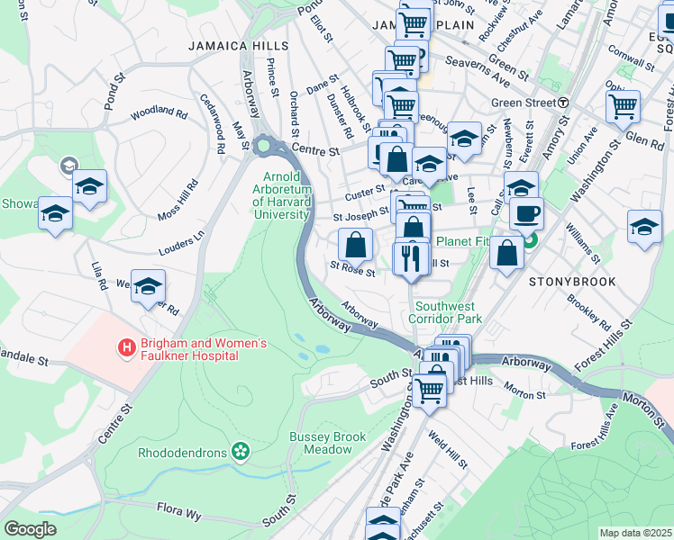 map of restaurants, bars, coffee shops, grocery stores, and more near 78 Saint Rose Street in Boston