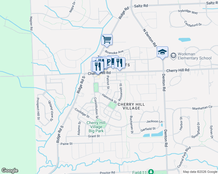 map of restaurants, bars, coffee shops, grocery stores, and more near 690 Roosevelt Street in Canton