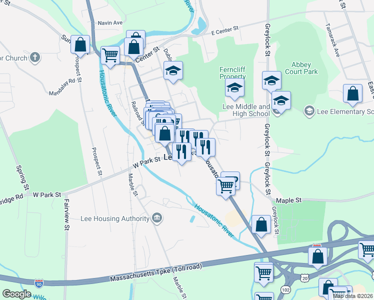 map of restaurants, bars, coffee shops, grocery stores, and more near in Lee