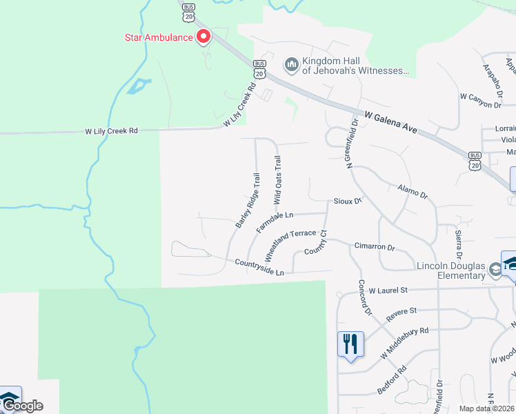 map of restaurants, bars, coffee shops, grocery stores, and more near 671 Barley Ridge Trail in Freeport