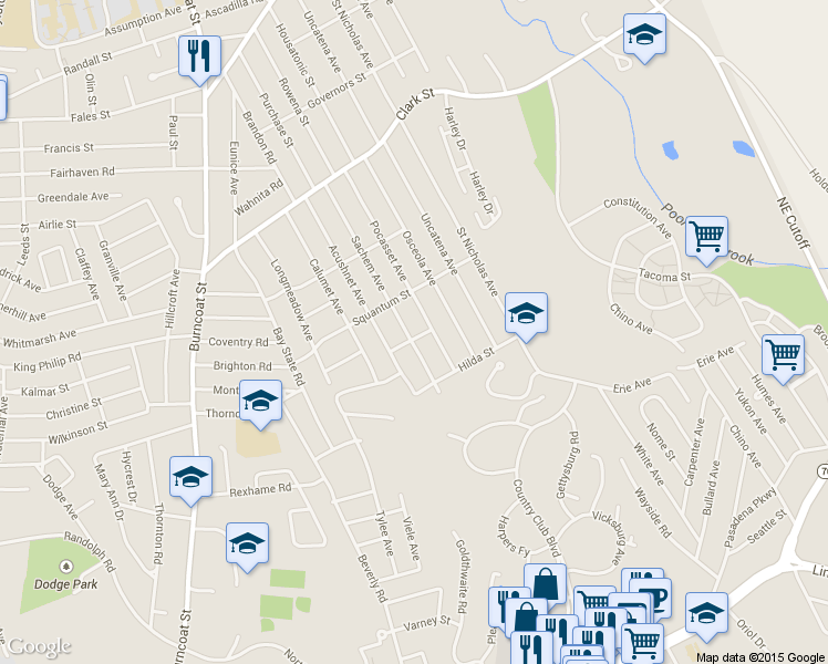 map of restaurants, bars, coffee shops, grocery stores, and more near 119 Sachem Avenue in Worcester