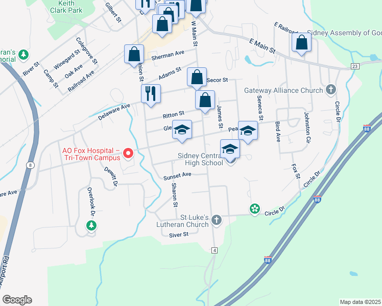 map of restaurants, bars, coffee shops, grocery stores, and more near 6 Concord St in Sidney
