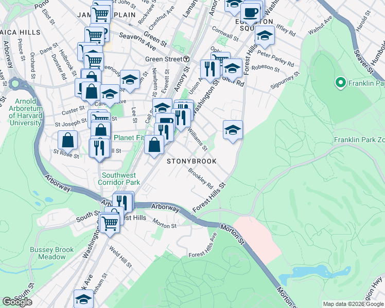 map of restaurants, bars, coffee shops, grocery stores, and more near Rossmore Road & Stedman Street in Boston