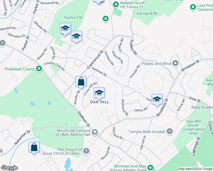 map of restaurants, bars, coffee shops, grocery stores, and more near 34 Cottonwood Road in Newton