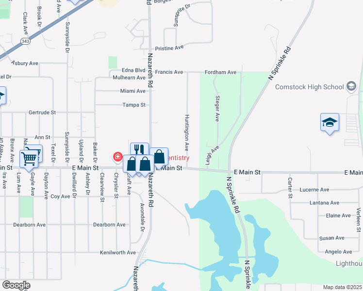 map of restaurants, bars, coffee shops, grocery stores, and more near 1317 Huntington Avenue in Kalamazoo