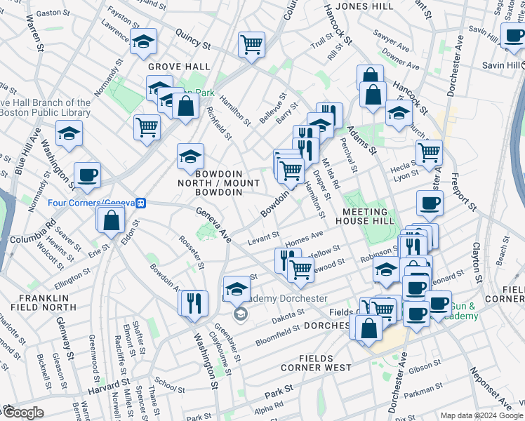map of restaurants, bars, coffee shops, grocery stores, and more near 8 Eunice Street in Boston