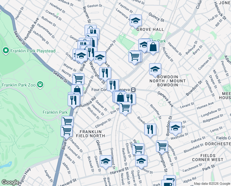 map of restaurants, bars, coffee shops, grocery stores, and more near 146 Washington Street in Boston