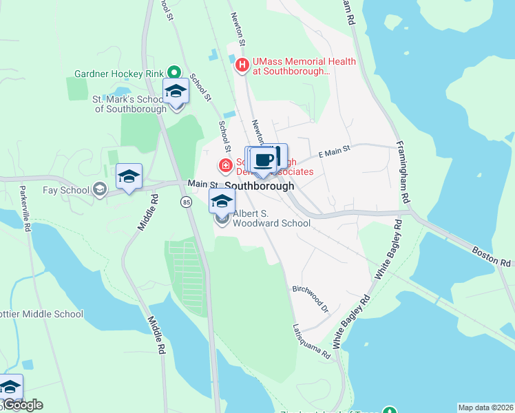 map of restaurants, bars, coffee shops, grocery stores, and more near 8 Latisquama Road in Southborough