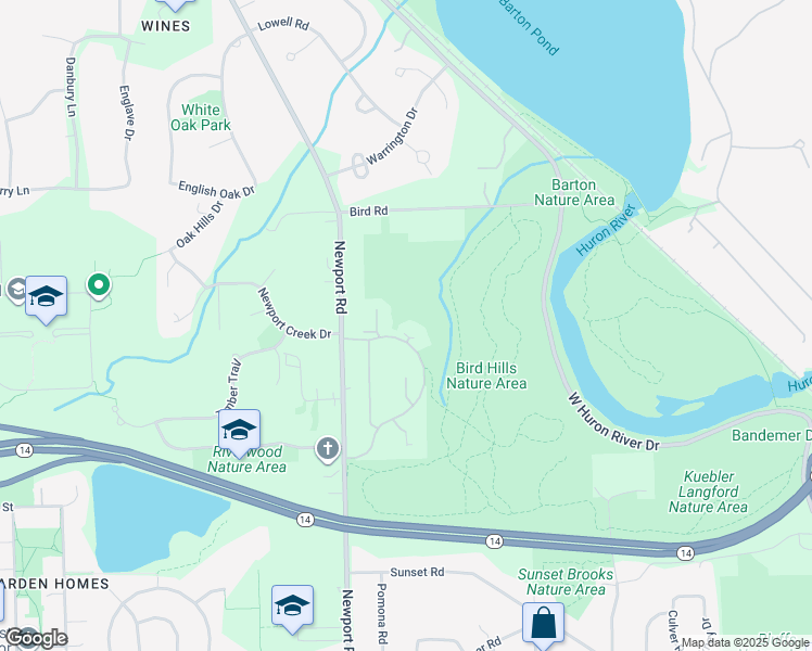 map of restaurants, bars, coffee shops, grocery stores, and more near 2222 Applewood Court in Ann Arbor