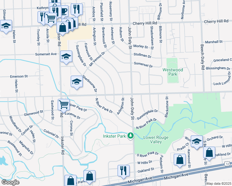 map of restaurants, bars, coffee shops, grocery stores, and more near 991 Fairwood Street in Inkster