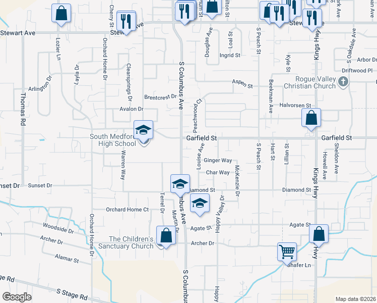 map of restaurants, bars, coffee shops, grocery stores, and more near 1707 South Columbus Avenue in Medford
