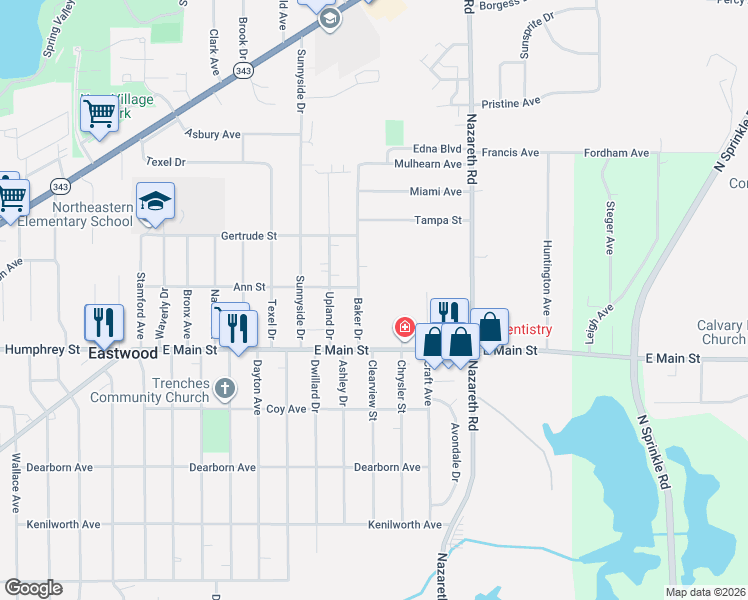 map of restaurants, bars, coffee shops, grocery stores, and more near 1310 Baker Drive in Kalamazoo