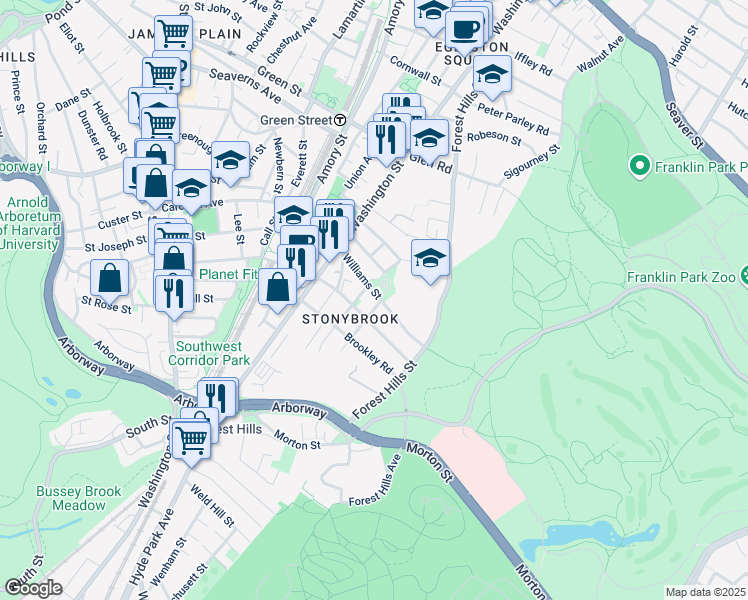 map of restaurants, bars, coffee shops, grocery stores, and more near 10 Plainfield Street in Boston