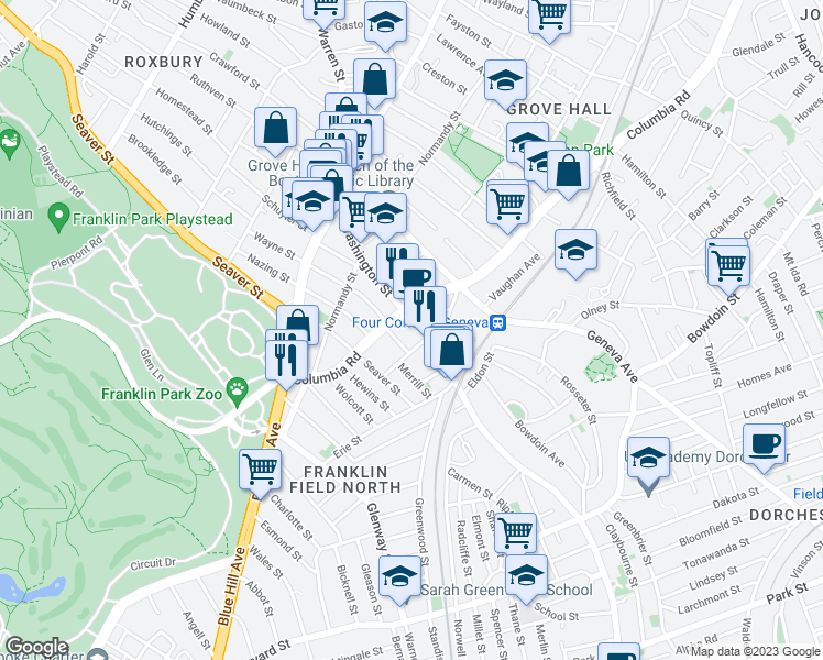 map of restaurants, bars, coffee shops, grocery stores, and more near 20 Powellton Road in Boston