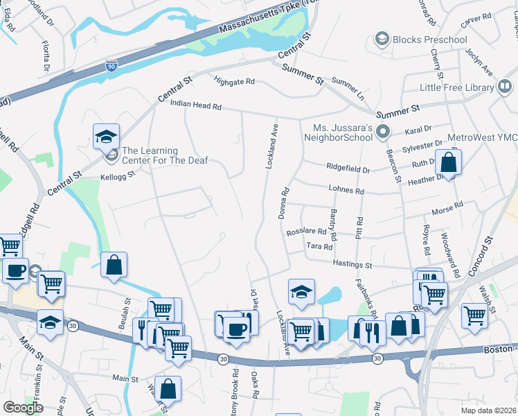 map of restaurants, bars, coffee shops, grocery stores, and more near 46 Crestwood Drive in Framingham