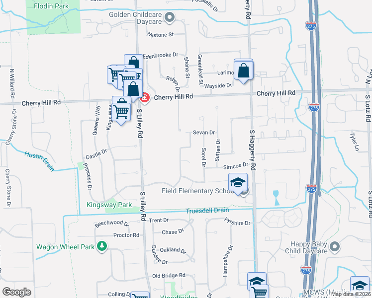map of restaurants, bars, coffee shops, grocery stores, and more near 41678 Quail Court in Canton