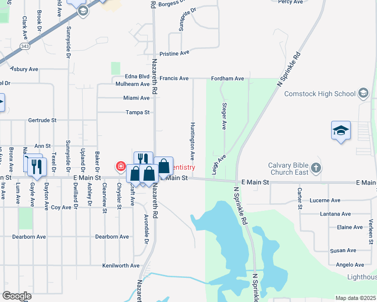 map of restaurants, bars, coffee shops, grocery stores, and more near 1323 Huntington Avenue in Kalamazoo