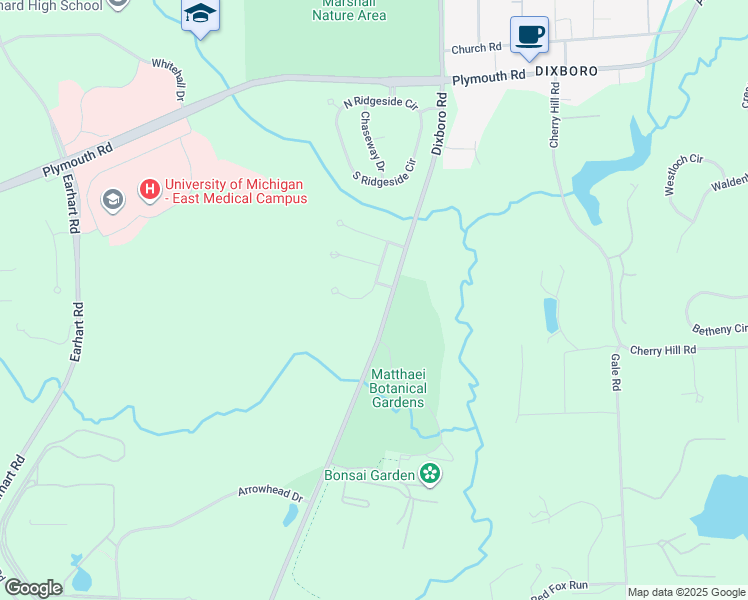map of restaurants, bars, coffee shops, grocery stores, and more near 4743 Parkside Court in Ann Arbor