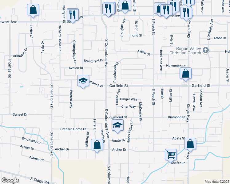 map of restaurants, bars, coffee shops, grocery stores, and more near 1196 Ginger Way in Medford