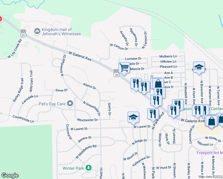 map of restaurants, bars, coffee shops, grocery stores, and more near 1831 Remington Court in Freeport