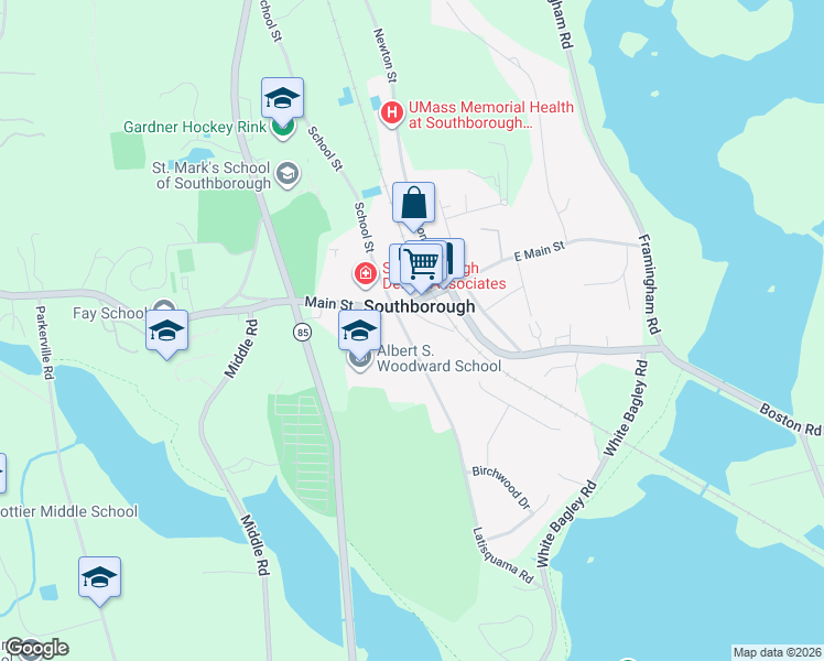 map of restaurants, bars, coffee shops, grocery stores, and more near 8 Latisquama Road in Southborough